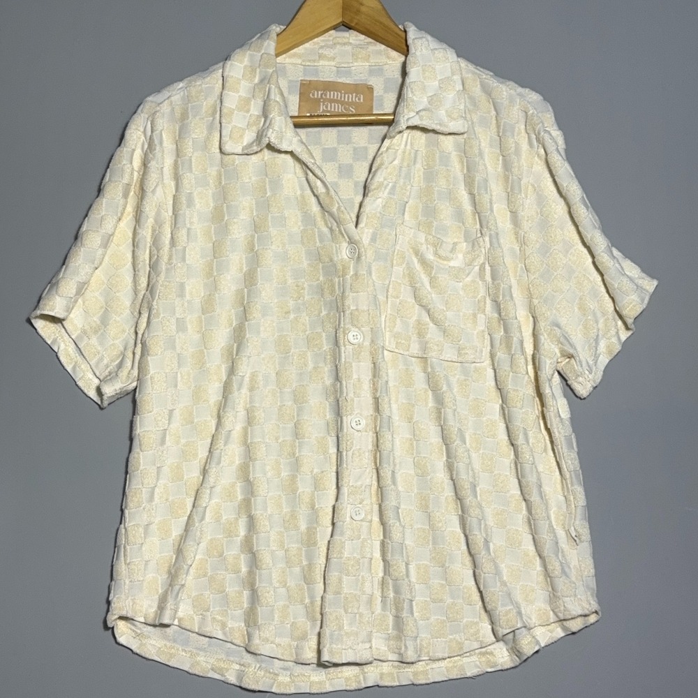 Araminta James Boxy Terry Cloth Shirt Womens Size Large Cream Beach Resort